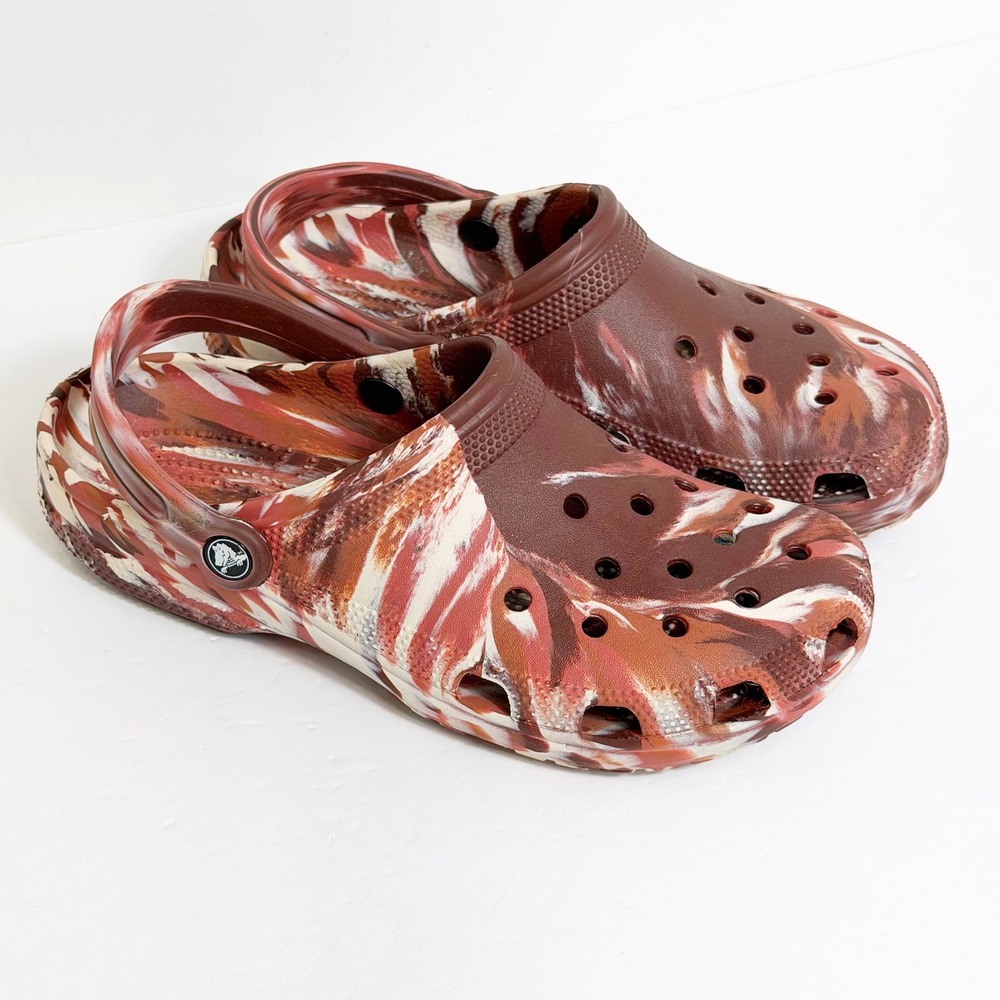 Crocs Classic Clog Mens 8 Womens 10 Brown Marble Swirl Slip On Shoes